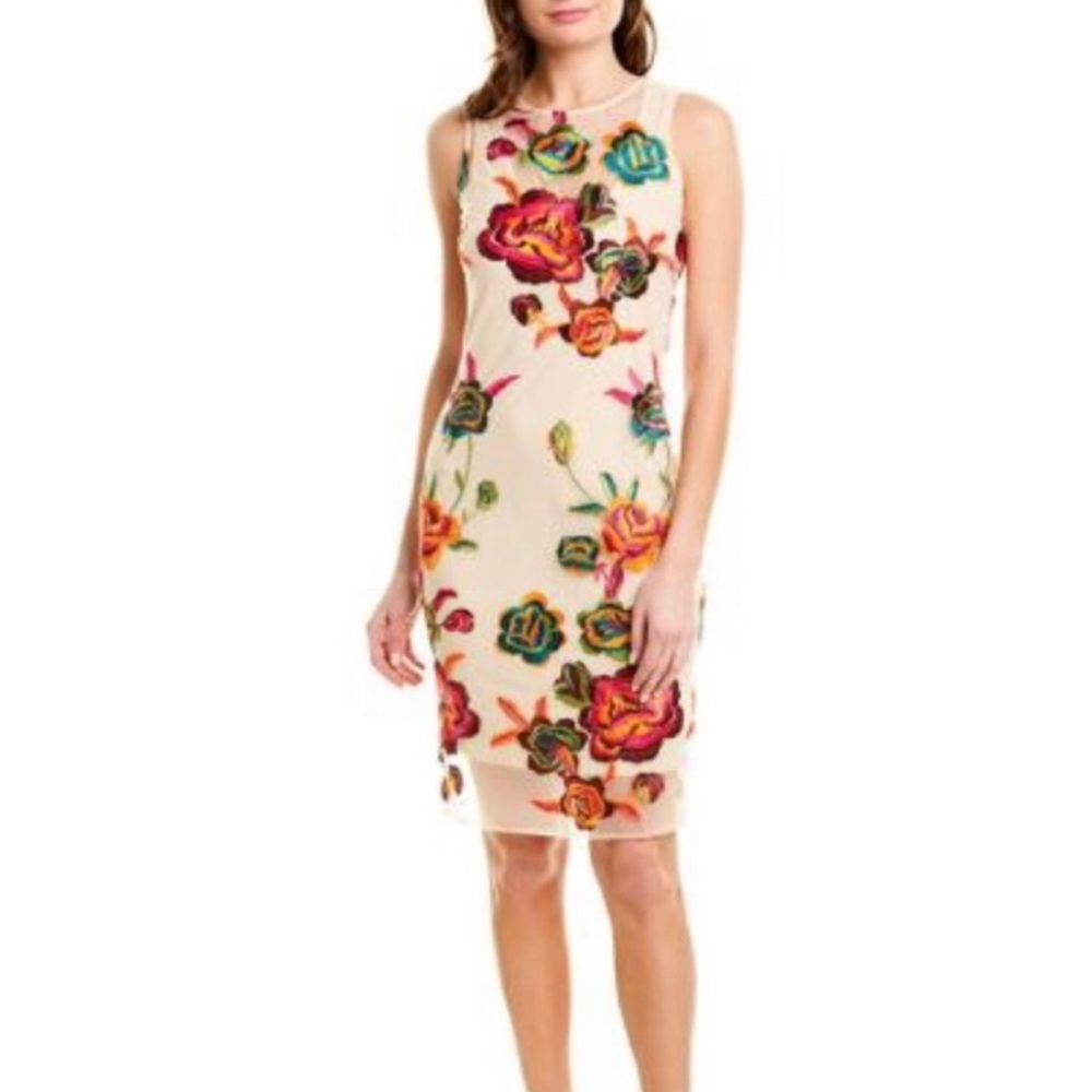 Alexia Admor Cream Midi Dress with Multicolor Floral Embroidery